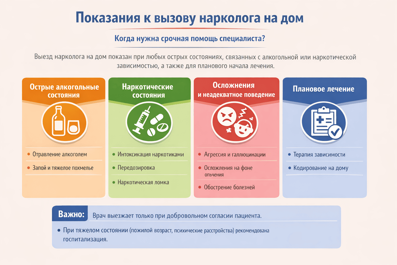 показания для вызова нарколога на дом